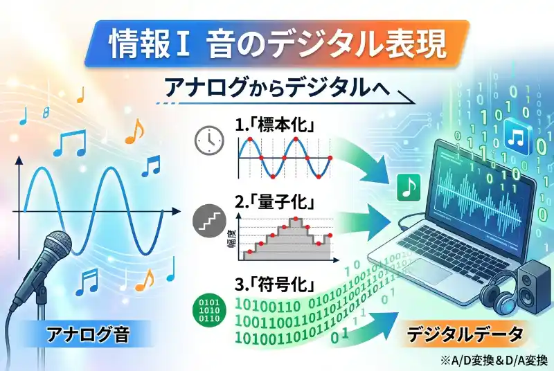 音のデジタル表現│標本化・量子化・符号化を詳しく解説【情報Ⅰ解説】